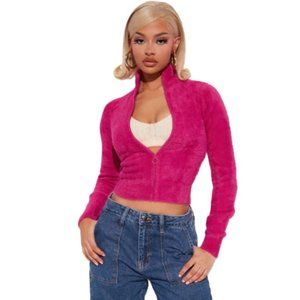 NWT Fuzzy Pink Zipper Sweater